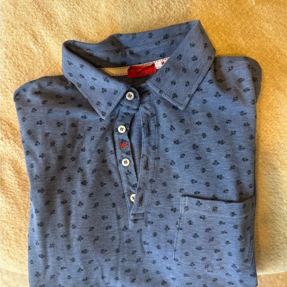 Isaia Blue Patterned Polo Shirt